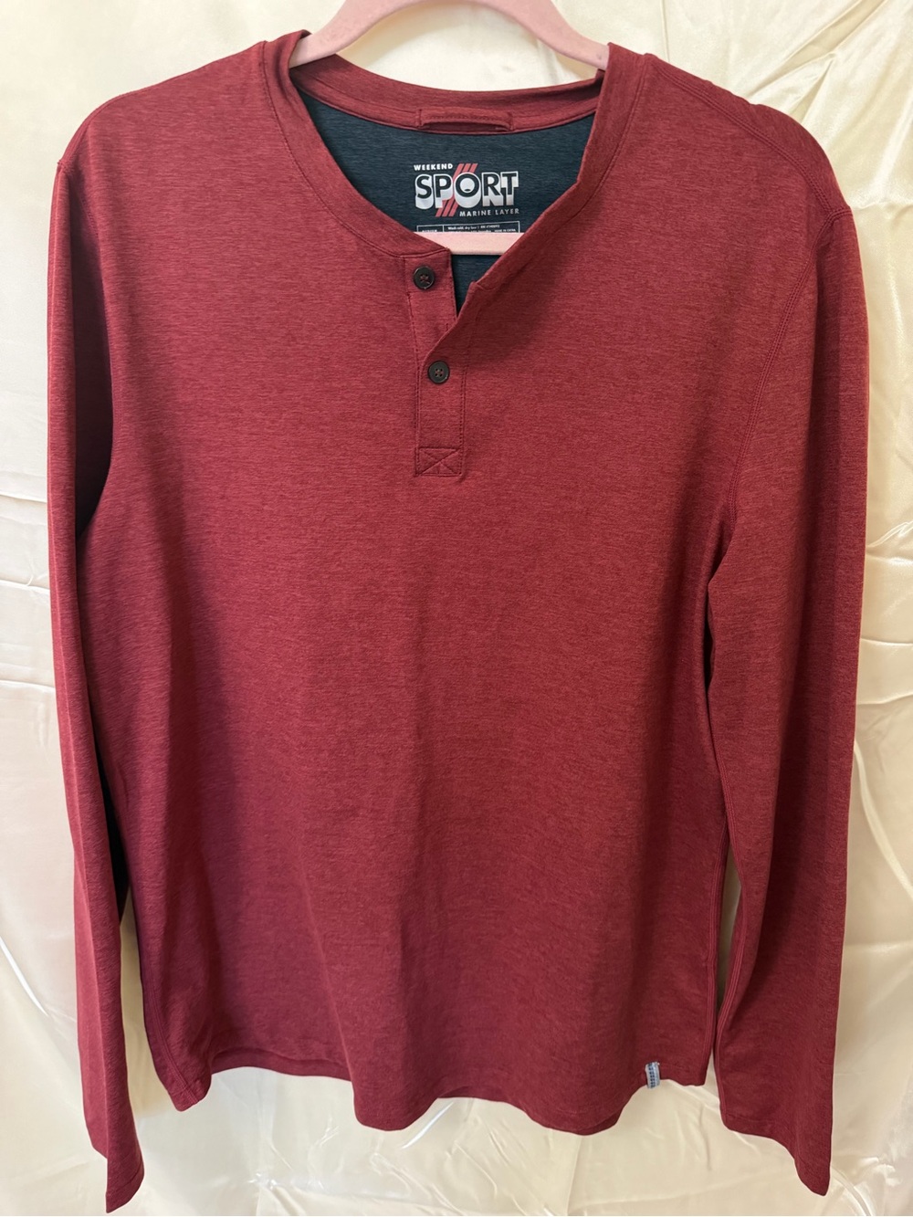 Marine Layer Weekend Sport Henley Shirt Mens Medium Red Long Sleeve Stretch